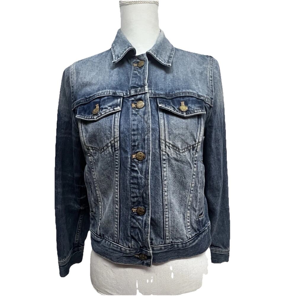 Madewell Womens Blue Stonewash Relaxed Denim Jean Trucker Button Up Jacket Small